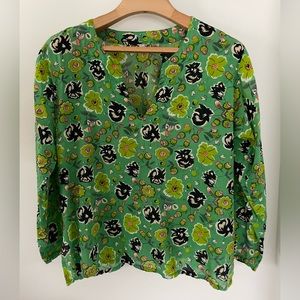 Cotton Tunic in Green Floral Block Print - sz L